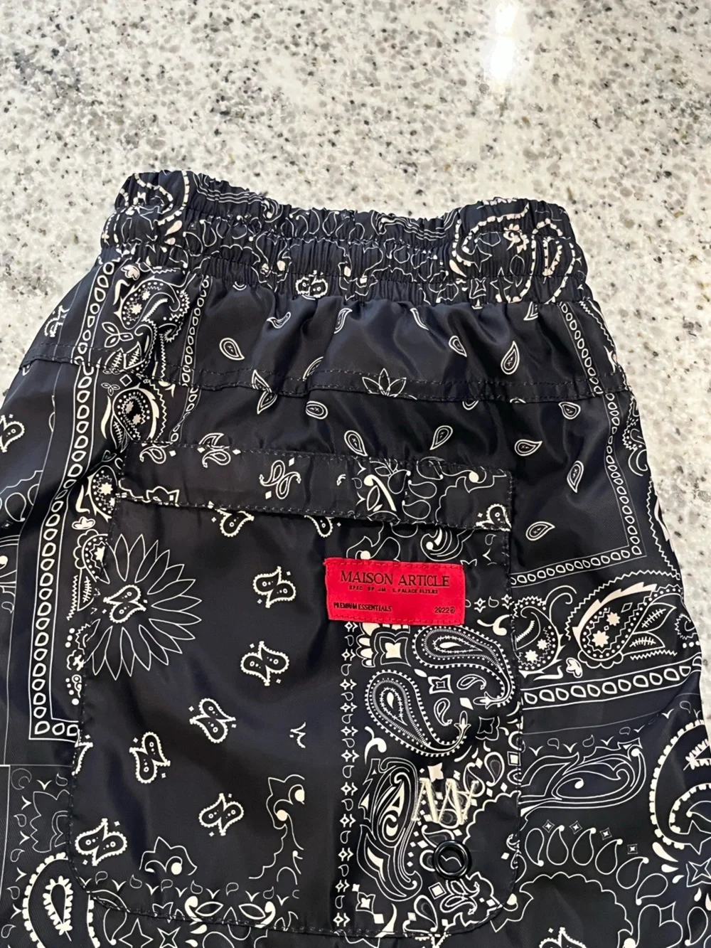 Maison Article Men’s XL 6” Inseam Swim Shorts Black & White Bandana Premium Esse
